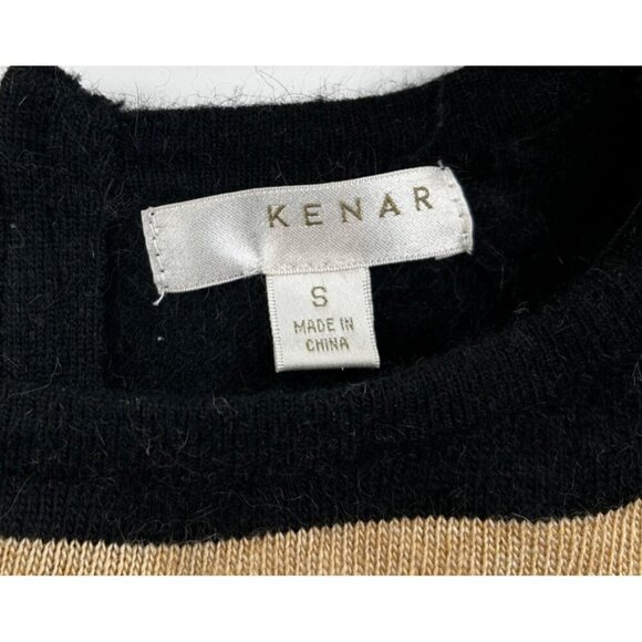 Kenar Womens Striped Sweater Angora-Nylon Blend Black Tan Gray‎ Minimalist Small - Picture 2 of 7